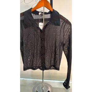 🖤 Sheer Black Cropped Button Down Top – NWT 🖤